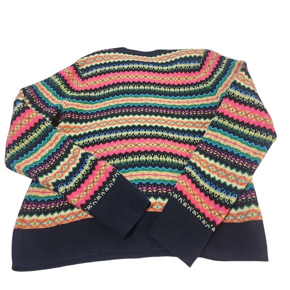 Gap Cashsoft Crewneck Sweater Fair Isle Womens Medium Tall Navy Pink - Picture 2 of 9